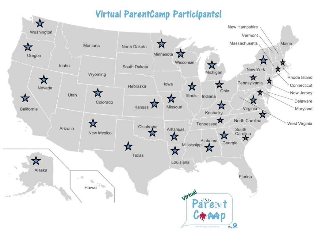 Virtual ParentCamp Participants USA Map thru 2020-05-20